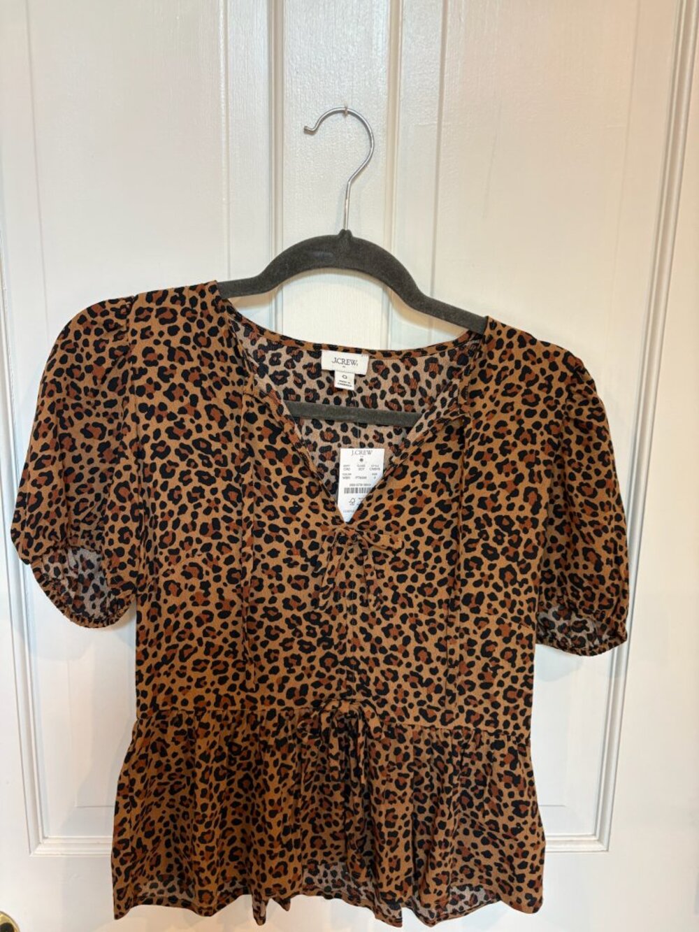 J.Crew Factory Leopard Print Puff-Sleeve Peplum Top, Size 0, NWT